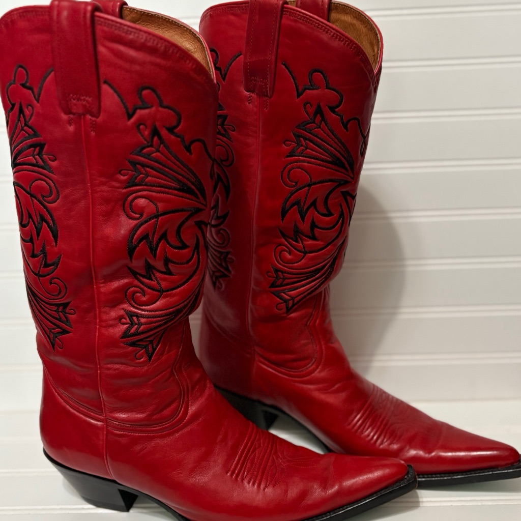 Lane Red Black Knee High Cowboy Western Boots Womens Size 10 Ee 14 Shaft